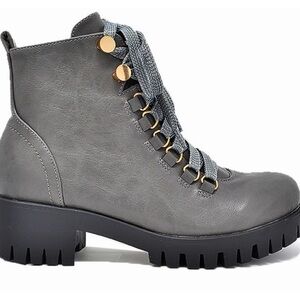 Chase + Chloe Gray Lace-Up Combat Boots Women’s 8 Chunky Sole Side Zip